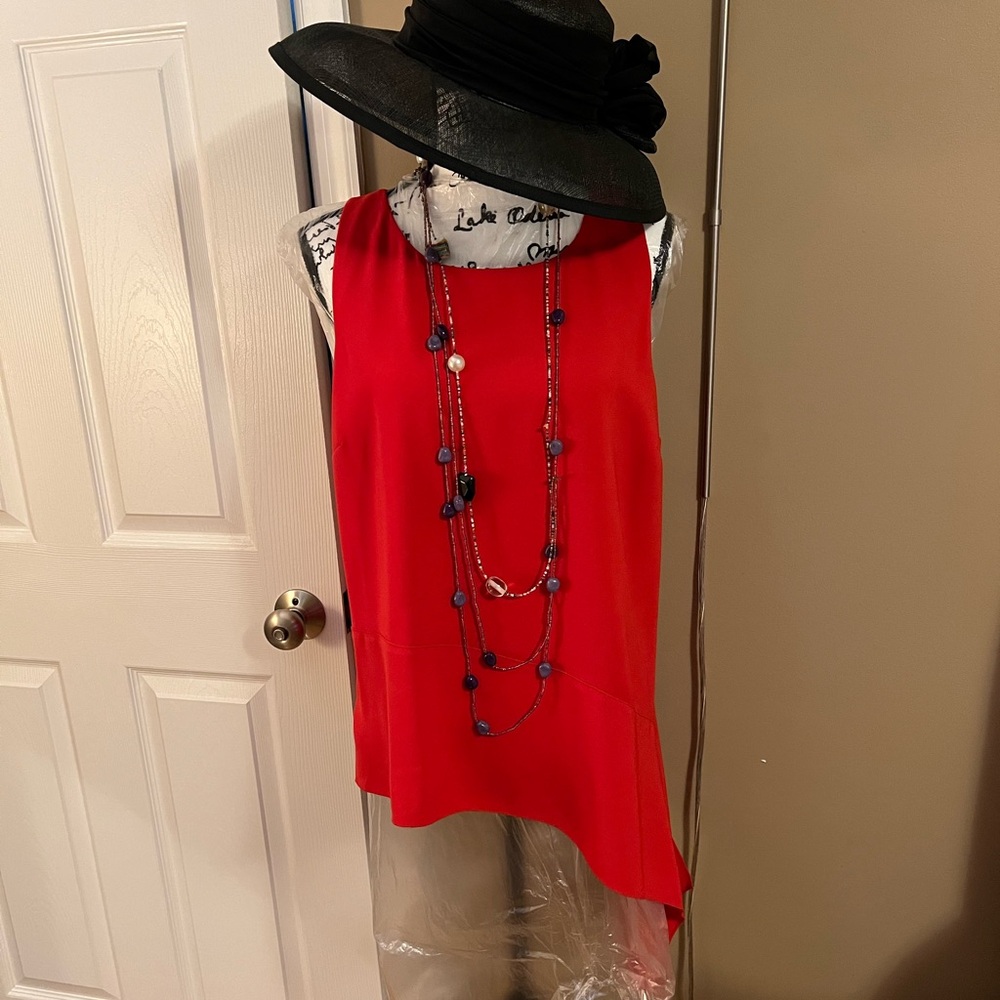 New Elie Tahari Tie-Bottom Top - Red- L -